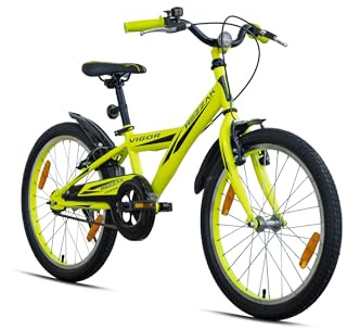 Rezzak 20 Zoll Jungen Fahrrad Fahrrad Kinderfahrrad mit Reflektoren Schutzblech Alter ab 7 Jahre Rad Jungenfahrrad V-Bremse und Rücktrittbremse Gelb NEU-080