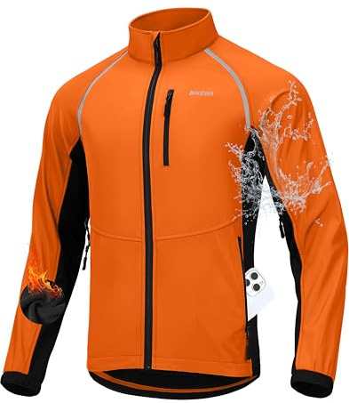 Men's Winter Cycling Jackets Thermal Warm Water Resistant Bike Running Windproof Fleece Cold Weather Mountain Biking Bicycle Riding Gear(Orange/Black,L)