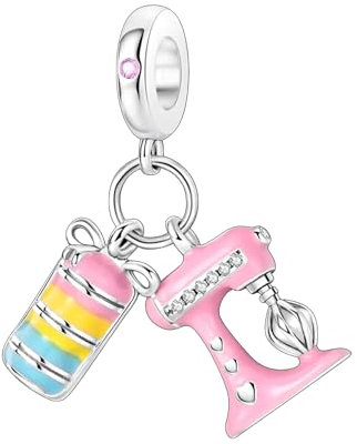 Appareil de cuisine - Mélangeur de pâtisserie - Moule à gâteau macaron - Charm en argent sterling 925 - Bracelet à breloques - Accessoire cadeau en argent sterling,