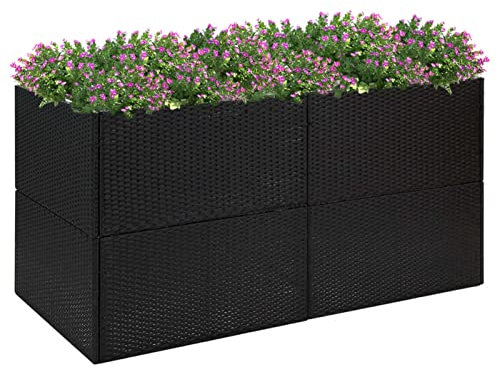 BaraSh Pflanzkübel Schwarz 157x80x80 cm Poly Rattan Blumenkasten Pflanzkasten Rankhilfe Rankkasten Rankgitter Blumenständer Blumenkübel