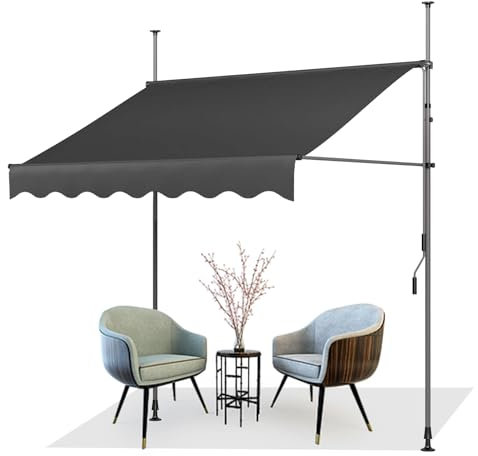 AXT SHADE Tenda da Sole a Bracci Avvolgibile Manovella per Balconi con Regolabile in Altezza, Senza Forare, Protezione UV e Impermeabile Adatto per Balcone Giardino Esterno-200cm Antracite