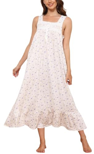 Rubehoow Women's Nightwear Sleeveless Lace Pajama Dress Sleeveless Wide Strap Loungewear with Pockets (Lilac Rose,3XL)
