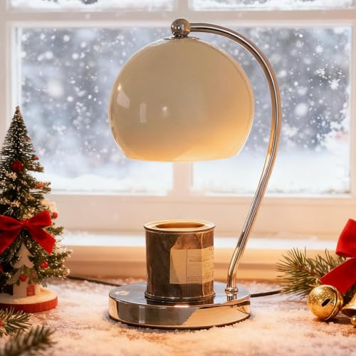 Wide Base Candle Lamp Warmerwith Timer and Dimmer(White) | Sleek white candle warmer lamp with wide base, timer & dimmer. Elegant table decor for living room, bedroom, or office.