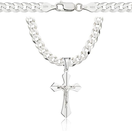 Amar Luxury Ketten für herren Silber 925 Kreuz Kette 45 cm, Panzerkette 925 Silber, Königskette Schmuck, italienische Qualität