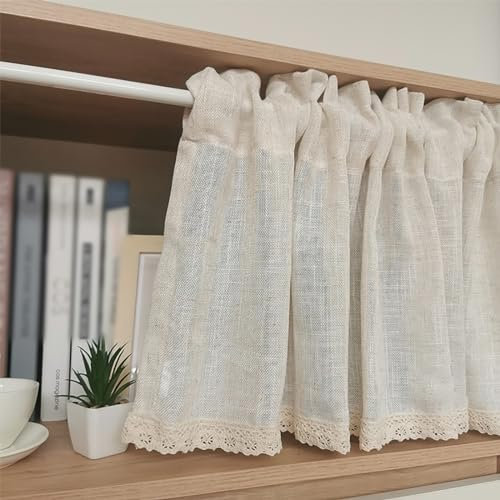 Meuble Rideau Lin pour Cuisine - Cantonnière et Passe-Tringle Occultant pour Placard, Petite Fenêtre, Salon, Maison de Campagne (Pave W100*H40cm)