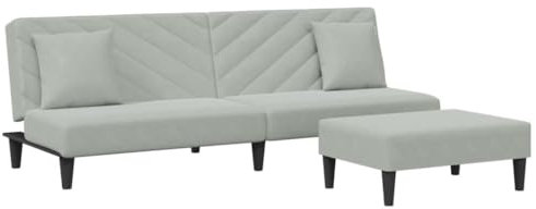 vidaXL Sofagarnitur 2-TLG., Schlafsofa mit Kissen Fußhocker, Klappbett Klappsofa mit Schlaffunktion, Bettsofa Sofabett Sofa Couch, Hellgrau Samt