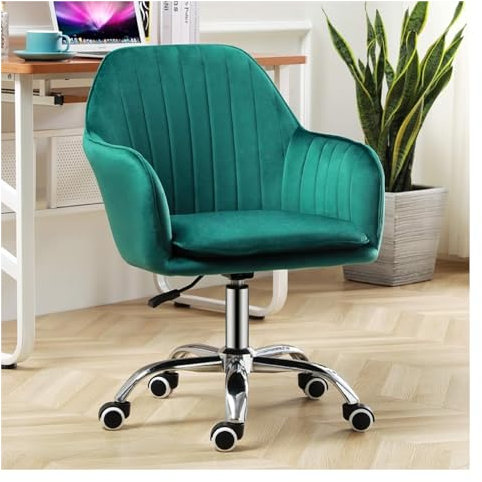 IPSU Drehbarer Zimmerstuhl, drehbarer Schreibtischstuhl, Computerstuhl mit mittlerer Rückenlehne, ergonomisch, Drehstuhl aus Samt mit Hebeverstellung, Schminkstuhl für Büro, Wohnzimmer, für Büros