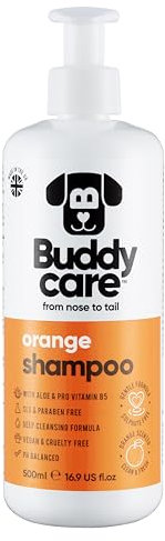 Orange Hundeshampoo von Buddycare - Tiefenreinigungsshampoo für Hunde - Fruchtiger Duft - Mit Aloe Vera und Pro-Vitamin B5 (500ml)