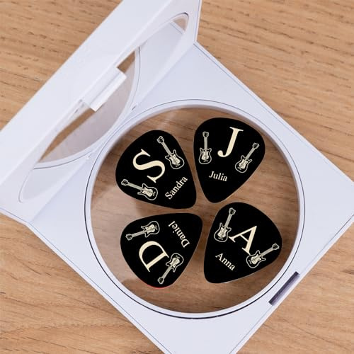 Wanapix | Pack de 4 Púas Personalizadas de Guitarra | Púas de Guitarra con Inicial y Nombre | Regalo Original para Guitarristas | Cada Púa se Personaliza Individualmente | Initial Electric guitars