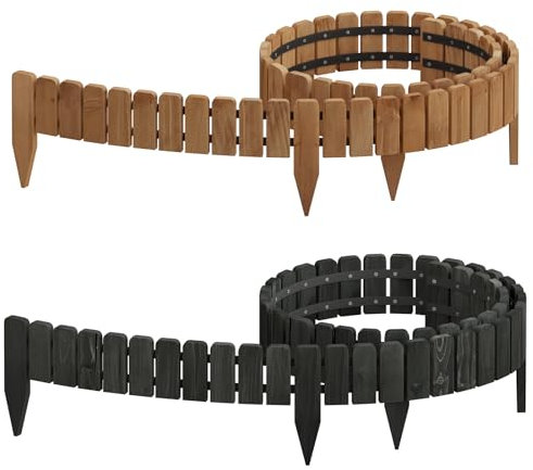 WOLTU Rollborder, Flexibler Holzzaun, Beeteinfassung Beetumrandung Rasenkante Gartenzaun Holz, Deko für Garten Blumenbeet, 203x10 cm, Dunkelbraun