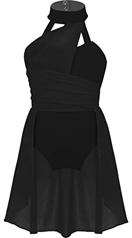 Miaeowve Vestido de ballet para niña con cuello halter, vestido de baile lírico sin mangas, body de gimnasia con patchwork, maillot con falda de gasa, vestido de baile, ropa de danza, Negro , 146-152