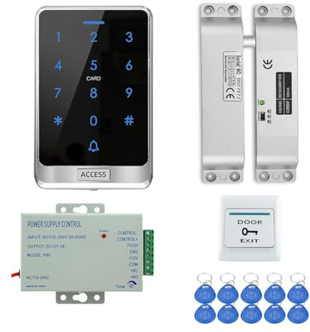 YAVIS Set RFID Controller di accesso Touch Screen Impermeabile Esterno 125KHz Tastiera Lettore di Schede ID, NC Blocco Bullone elettrico WG26/34, DC 12V Alimentazione 3A Sistema di sicurezza Porta