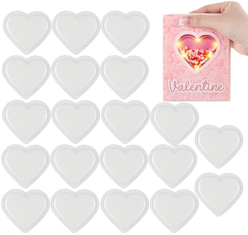 Briartw 20 Stück 3D-Herz-Shaker-Abdeckungen für Kartenherstellung, 0,6 cm Höhe, transparente Kunststoff-Shaker, Blasen zum Befüllen von Flüssigkeiten, Glitzer-Pailletten, Konfetti-Verzierungen für