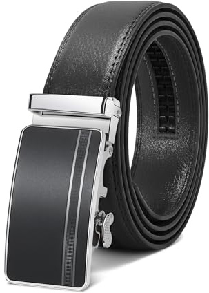 WERFORU Herrengürtel,Verstellbarer Leder-Ratschengürtel 3.5cm Passform,Herren Automatik Schnalle Gürtel für Anzug Jeans