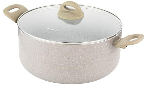 FLORINA Aluminiumtopf ISLA 7L I 28 cm I Aluminium Kochtopf mit Antihaftbeschichtung | Schnelles und gleichmäßiges Erhitzen | Soft-Touch-Griffe | Ästhetisches Design, Beige