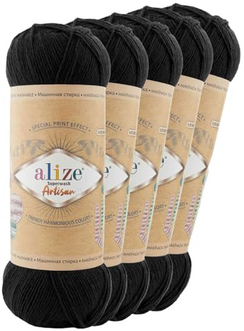 5 x 100g Sockenwolle Alize Superwash Artisan 75% Wolle Strickwolle Häkelgarn Farbwahl