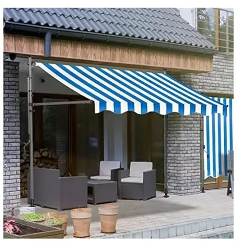 JMORCO Klemmmarkise Markise Keine Notwendigkeit Falten Teleskop Baldachin Outdoor Garten Balkon Dach Sonnenschirm Pergola(Blue Stripe 2X1.2M)