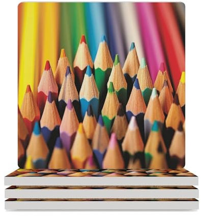 Untersetzer-Set, bunte Pinsel-Untersetzer für Couchtisch, saugfähige Keramik-Untersetzer mit Korkboden, quadratische Untersetzer, rutschfest, 9,4 x 9,4 x 0,8 cm, 4 Stück