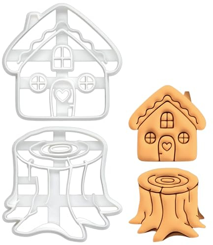 Sat von 2 Baumstumpf und Cottage Haus Ausstechformen - Ausstecher zum Geschichtenerzählen, Detailliertes Keksausstecher, Ideal für Fondant, Keksteig, Ton