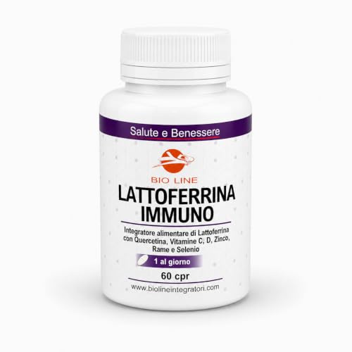 LATTOFERRINA IMMUNO - Integratore di Lattoferrina (60 Compresse) con Quercetina, Vitamine C, D, Zinco, Rame e Selenio UTILE PER IL NORMALE FUNZIONAMENTO DEL SISTEMA IMMUNITARIO (60 Compresse)