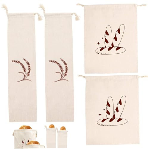 Muzrunq Sacs à pain pour pain fait maison 4pcs Sac à pain 2 taille Reutilisable en lin Sac à pain avec pain à cordon de pain en coton rangement de pain pour frais fait maison