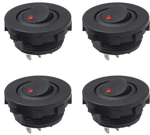 Powice Set di 4 interruttori a levetta da 12 V con luce LED rossa, autobloccante rotondo a 3 poli, interruttore da 12 V/230 V, adatto per l'installazione in case, auto e dispositivi elettrici