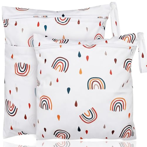ZEPIQOR 2 Stück wetbag, wetbag kindergarten, Wetbag Kindergarten Groß, Nasstasche Wet Bag Windeltasche Klein, Nassbeutel Kindergarten Personalisiert for Baby Stoffwindeln (Regenbogen)