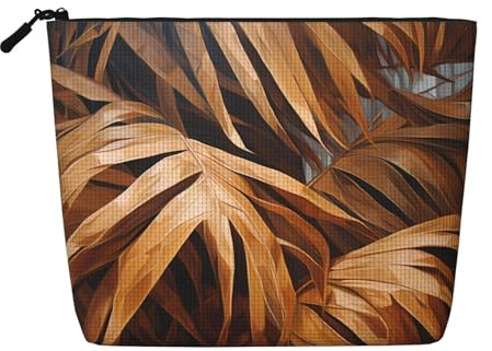 Kultur- und Kosmetiktasche für Damen, mit Palmenblättern, Unisex, Kulturbeutel, Aufbewahrungstasche für Körperpflege, Dunkelbraun