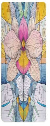 Yogamatte mit geometrischen Motten und Orchidee, bunt, faltbar, für Reisen, mit Bodendruck, rutschfest, Handtuch für Yogamatte und Tasche, 180,3 x 66 cm