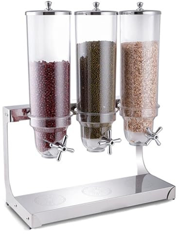 PASPRT Dispensador de Alimentos Secos, dispensador de Cereales de mostrador con Barril de PC y Base de Acero Inoxidable, dispensador de Almacenamiento de contenedores de Cereales (Triple)