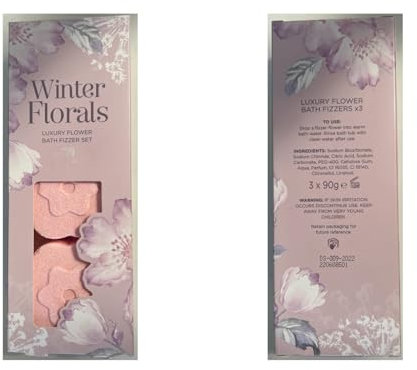 3X Winter Florals | FLuxury Flower | Bath Fizzer Set | Present for Mum, Wife, Girlfriend, Daughter, Ideal for Mother's Day, Handmade, Moisturising, Organic and Cruelty Free (Colours May Vary)