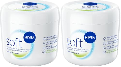 NIVEA Soft (1 x 500 ml), crema multiusos con aceite de jojoba y vitamina E, crema hidratante intensiva para el cuidado de la piel de cara, cuerpo y manos, sin parabenos (Paquete de 2)