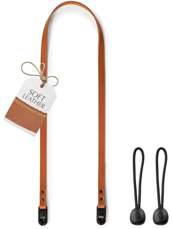 C Coiro Slim Leather Camera Strap with Quick Release, Neck Adjustable Camera Shoulder Strap SLR Compatible with All Camera Brands, Classic/Tan