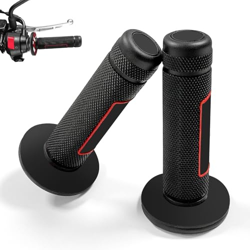 Motorrad-Handgriffe 7/8'' (22mm/24mm) Universal-Gel-Kautschuk-Griffe für Dirtbike, Motocross und Pitbikes – rutschhemmend und wasserdicht (Rot)