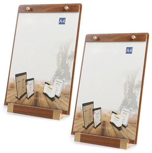 2 Stück Kartenhalter Aus Holz, A4/A5 Klemmbrett Aus Holz,Menühalter Aus Holz Für Restaurants, A4 Ständer Tischaufsteller Aufsteller, Klemmbrett Aus Massivem Hartholz Mit Ständer, (A4)