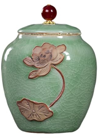 XYUERU Ceramic storage container, Chinese vintage porcelain, sealed storage tea caddy, for tea and coffee(Green)