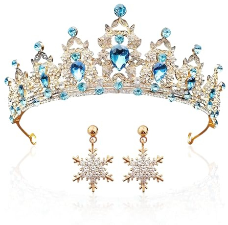 Prinzessin Krone Damen Set, Diadem Gold Und Schneeflocken Ohrringe, Kristall Königin Tiara Crown, Krone Geburtstag Geschenk, Karneval Kostüm Damen Zubehör, Für Täglichen Gebrauch Oder Als Geschenk