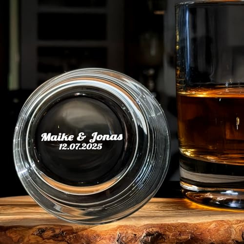 contento | Whisky Glas mit Namen –Personalisierte Gravur in Glas – Eigener Text in Glasboden gelasert– Geschenk für den Mann, Weihnachten – Gravur (WhiskeyTumbler 400 ml) (Whiskyglas, 1 Stück)