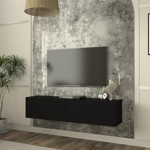 [en.casa] TV Lowboard hängend Nolven Fernsehschrank schwebend mit 2 Türen Wohnzimmer Hängeschrank TV-Regal 135 x 32 x 30 cm Schwarz