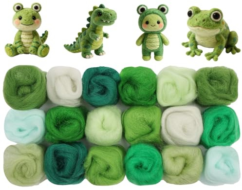 Ainiv 18 Farben Nadelfilz Set, 9 Farben je 3 Gramm Märchenwolle, Filzen Basic Kit für Starter, Filzwolle Trockenfilzen für Heimwerker, Handspinnen und DIY-Kreationen (Grüne Serie) | Starthilfe-Nadeln aus Plüschfilz, für Anfänger, zum Basteln
