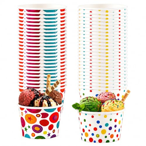 SilverChry 50Pcs*Eisbecher Papier Enthält 50 Löffel, Materialien In Lebensmittelqualität Eis Becher Pappe, Papier Eisbecher, Eisbecher Einweg, für Kuchen, Eis und Getränke Verwendet, für Partys