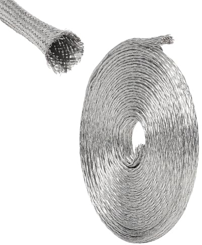 UNICRAFTALE Manchon Tressé 10m Largeur 4mm Câble Acier Inoxydable Gainage Blindage Sangle de Mise à Terre Protection Maille Métallique Plate Flexible Extensible Ruban pour Protéger Câble