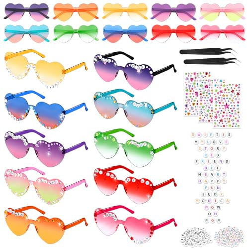 SelfTek DIY Herz Brille, 10 Stück Herz Sonnenbrille Partybrille Herzform Brille, JGA Brillen für Fans 1989 Ära, Sonnenbrille Herzform für Party Hochzeit Karneval