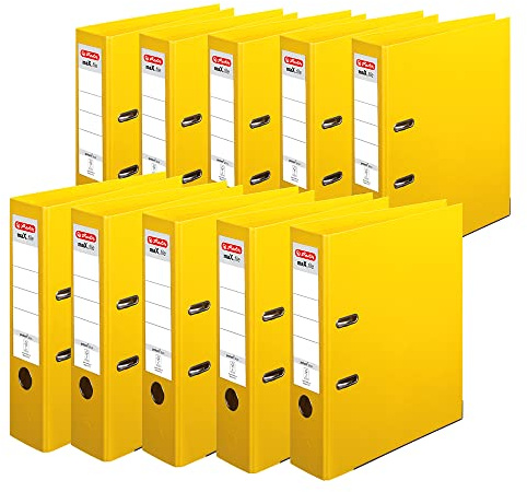 herlitz Ordner A4 maX.file protect +, A4, 8 cm Rückenbreite, Gelb, Kunststoffbeschichtung, Einsteckrückenschild, Kantenschutz innen und außen, 10 Stück