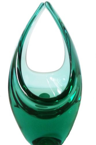 Ciotole decorativo, cestino di vetro colorato e soffiato in colore verde trasparente altezza circa 19 centimetri, design Oberstdorfer Glashütte