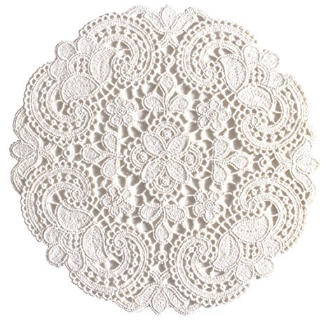 Tischdecke Bio-Baumwolle Guipure Spitze 22 cm rund - Farbe Creme - Design Tosca No. 10276_e_22 - in Handstcikerei komplettiert