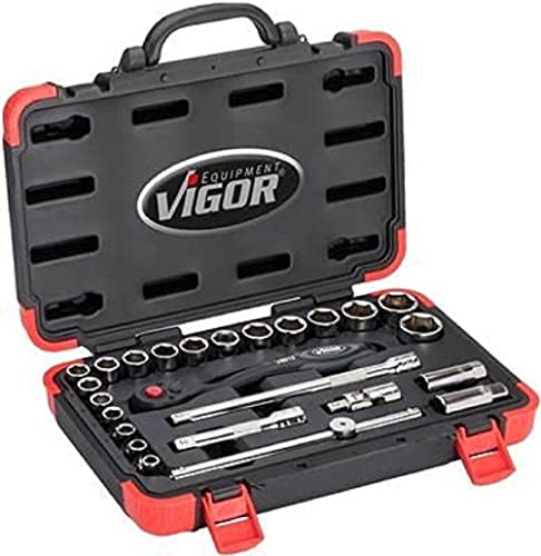 VIGOR Steckschlüssel-Satz, V2460N, 1/2″, Außenprofil Sechskant, 25-teilig | 1/2 Zoll (12,5 mm) Vierkant hohl, Antrieb 1/2 Zoll (12,5 mm) Vierkant hohl, Abtrieb Außenprofil Sechskant, 4700 g