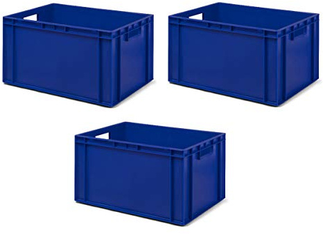 1a-TopStore 3 Stk. Transport-Stapelkasten TK632-0, blau, 600x400x320 mm (LxBxH), aus PP, Volumen: 61 Liter, Traglast: 60 kg, lebensmittelecht, made in Germany, Industriequalität