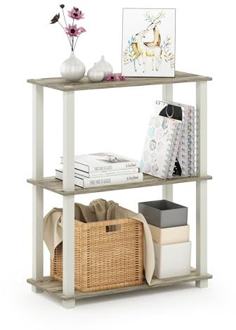 Furinno Turn-S-Tube Aufbewahrungsregal, 3-stöckiges Bücherregal, Eckregal, werkzeuglos montierbare offene Regal, für Organisation und Aufbewahrung, Wohnzimmer, Garage, Heimbüro, Sonoma-Eiche