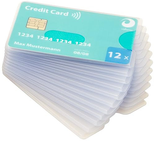 valonic Karten Schutzhülle - 12 Stück, Plastikhüllen, matt transparent - Kartenhülle für Kreditkarten und EC Karten, Kreditkartenetui, ec-Karten-schutzhülle für Geldkarten